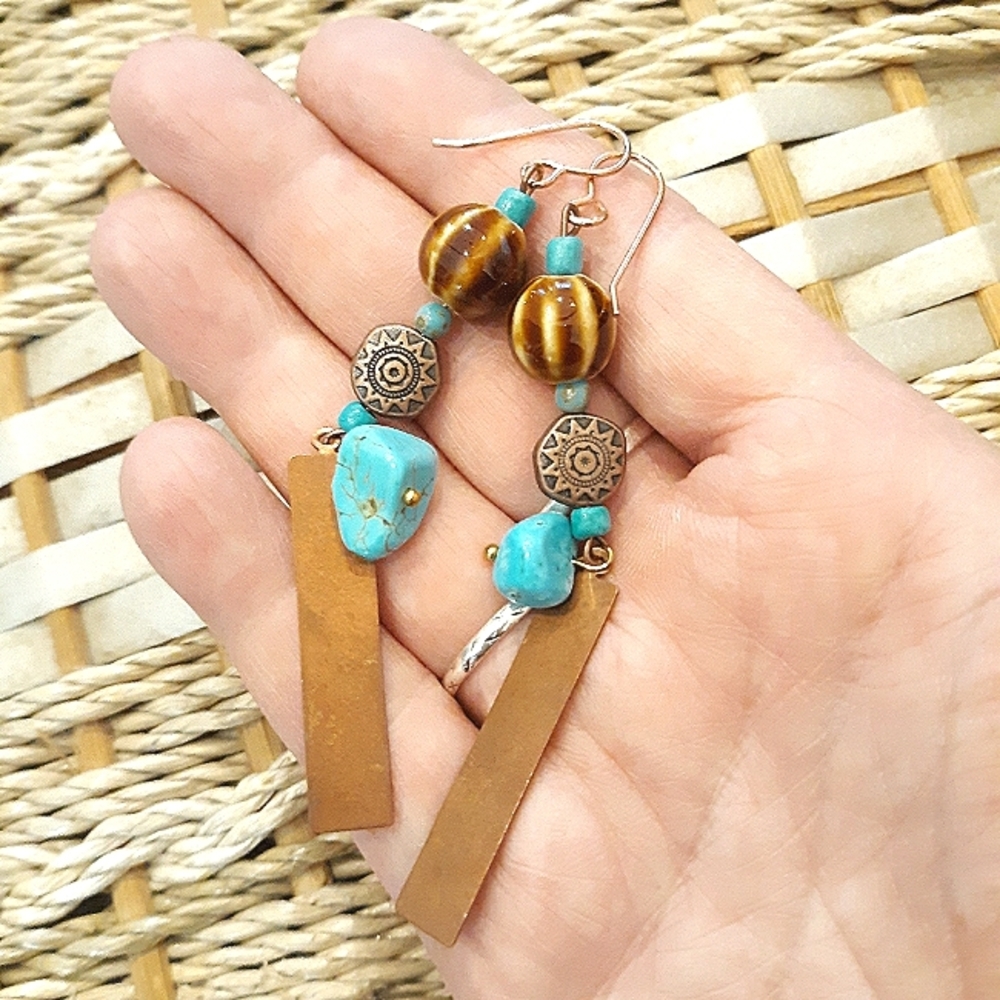 Copper & Chalk Turquoise Southwestern Earrings NWT